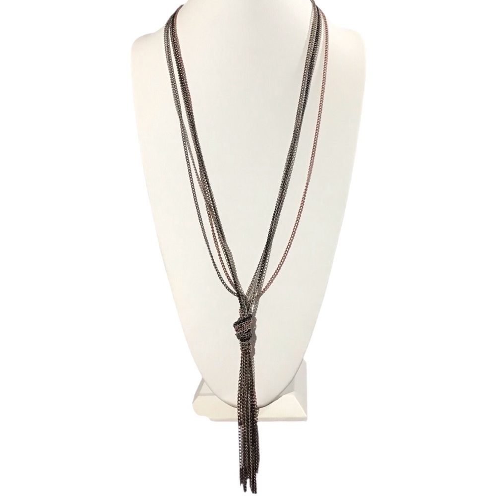 Icing Tassel Necklace Black Silver Copper Tone Knotted Multi Chain Jewelry